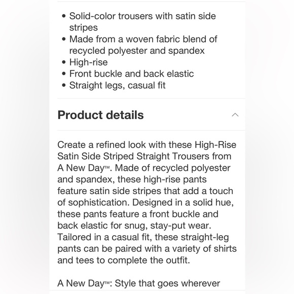 High-Rise Satin Side Striped Straight Trousers A New Day Black new 🆕 - Picture 4 of 5